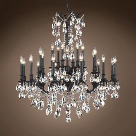 Traditional Versailles 24 Light 36" Crystal Chandelier, Dark Bronze Frame with Clear Swarovski Tear Drop Crystals, Hanging Ceiling Light